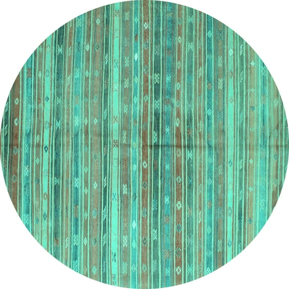 Ahgly Company Machine Washable Indoor Round Southwestern Turquoise Blue Country Area Rugs, 3' Round
