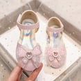 thumbnail image 2 of NOKIO Girls' Cute Sandals Cute Mary Jane Sandals Girls' Pink Mary Jane Sandals Summer Children Girls Sandals Flat Bottom Lightweight Breathable Sequin Ribbon Bow Hook Loop Dress Dance Shoes, 2 of 5