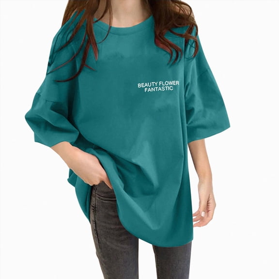 Women Casual Daily T-Shirts Round Neck Short Sleeve Loose Tee Tops