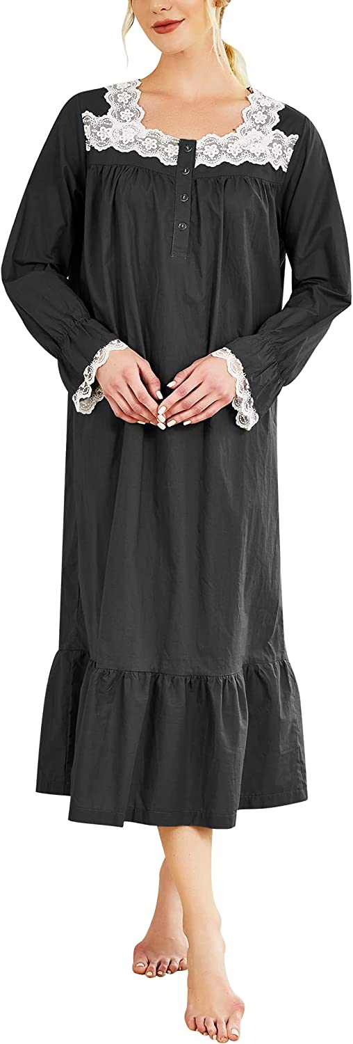 Ekouaer Victorian Nightgown Cotton Long Sleeve Vintage Old Fashioned