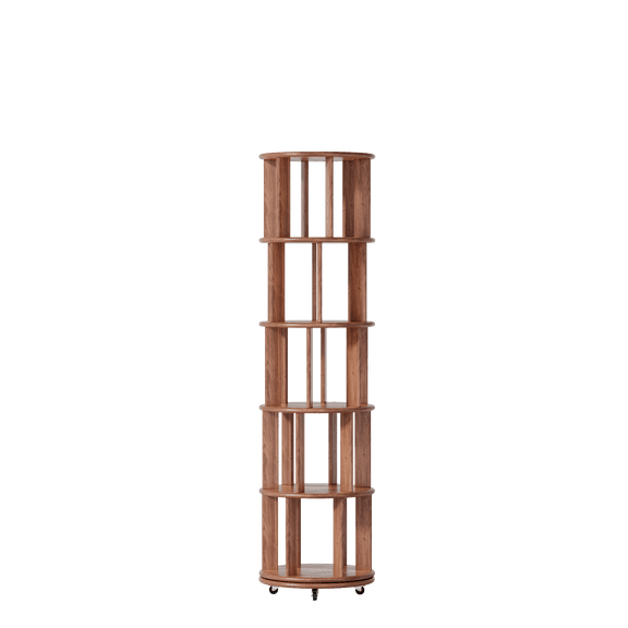 Jopath Solid Wood Rotating Bookshelf on Wheels,5 Tier, Round Revolving Bookcase, 360° Spinning Book Shelf Tower for Kids, Narrow Rolling Bookshelves for Small Space, Corner