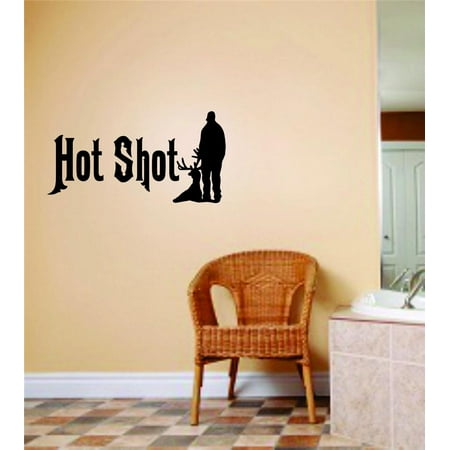 Hot Shot Letters With Deer Buck Image Animal Hunting Hunter Gun picture Art Girl Ladies Sticker Vinyl Wall Decal 6 X 12