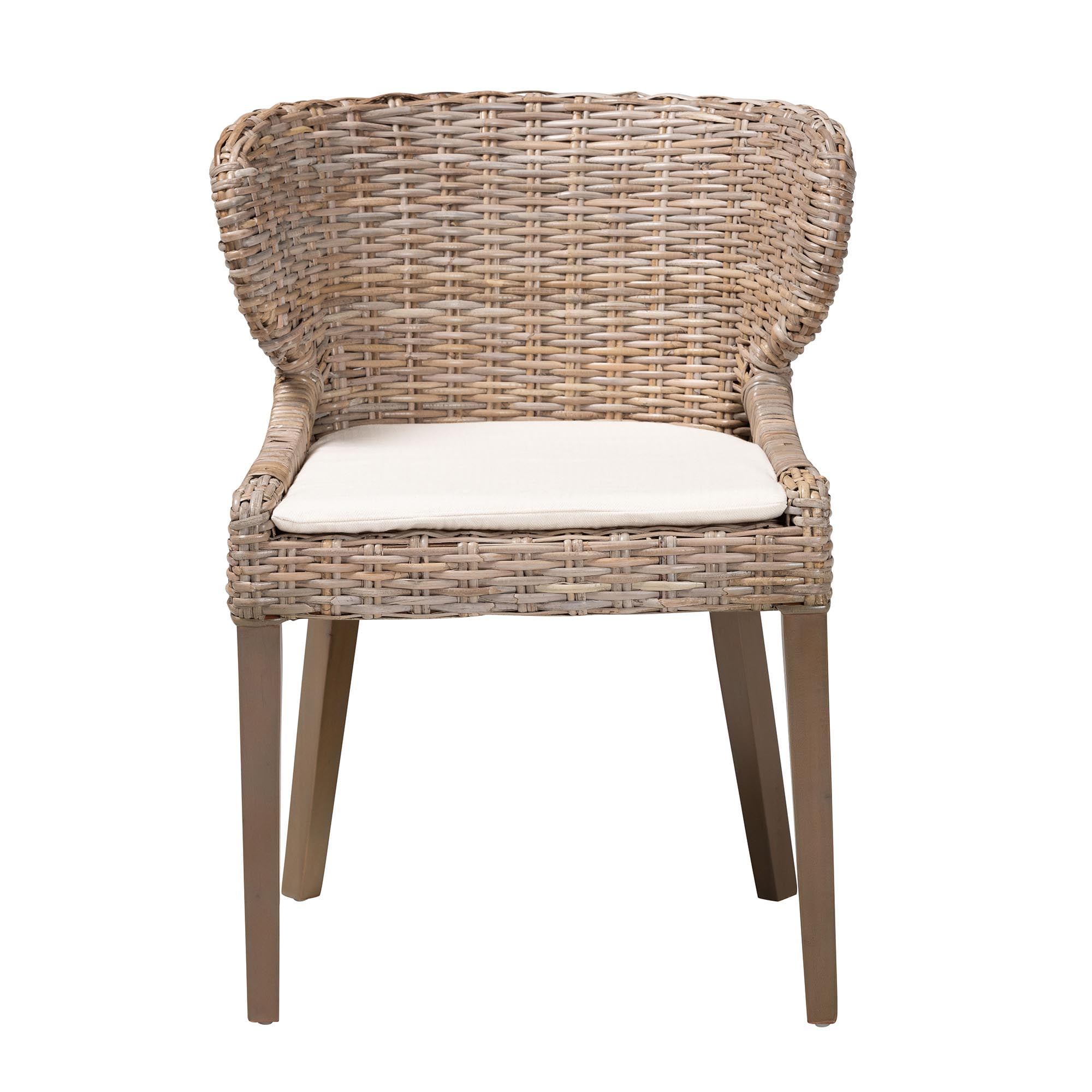 bali & pari Niesha Boho Dining Chair, Handwoven Natural Kubu Rattan, Grey