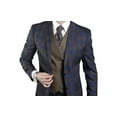 thumbnail image 3 of Statement 3pc Navy Plaid Suit, Flat Front Pants, 2 Button Super 150's, Italian Wool Fabric By Alberto Nardoni Brand Designer, 3 of 3