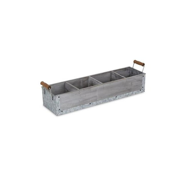 Cheungs 5545GW Wood & Metal 4 Slot Organizer with Side Handles, Gray Wash
