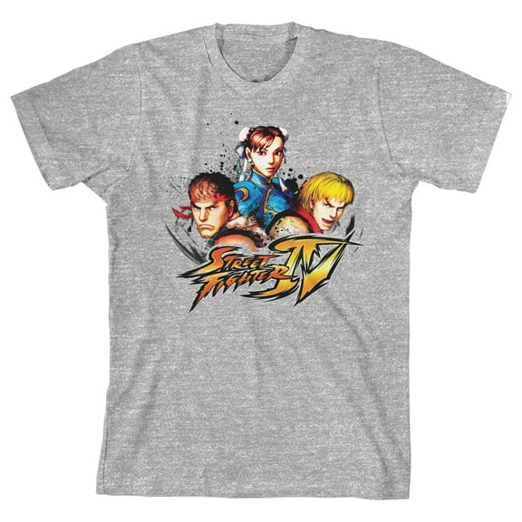 Street Fighter 4 Ryu, Chun-Li, & Ken Youth Boys Athletic Heather Gray T-Shirt-XL