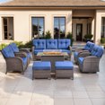 thumbnail image 2 of Jentlehouse 9-Piece Outdoor Patio Furniture Set with Fire Pit Table,Outdoor Rockers Set with Sofa & Ottomans,Wicker Outdoor Conversation Set for Garden,Backyard,Lawn,Poolside, 2 of 12