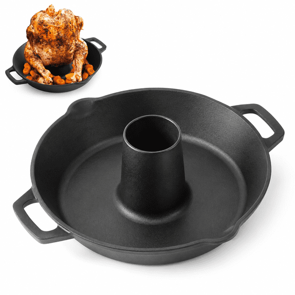 Pre-seasoned Cast Iron Vertical Chicken Roaster for Grills and Ovens