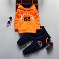 thumbnail image 2 of Xudanell Boy Outfits Two Piece Set Long Sleeve Letter Numbers 68 Printed Hoodie Top and Pants Toddler Kid Boy Set Sport Outfits Boys Clothes, 2 of 4