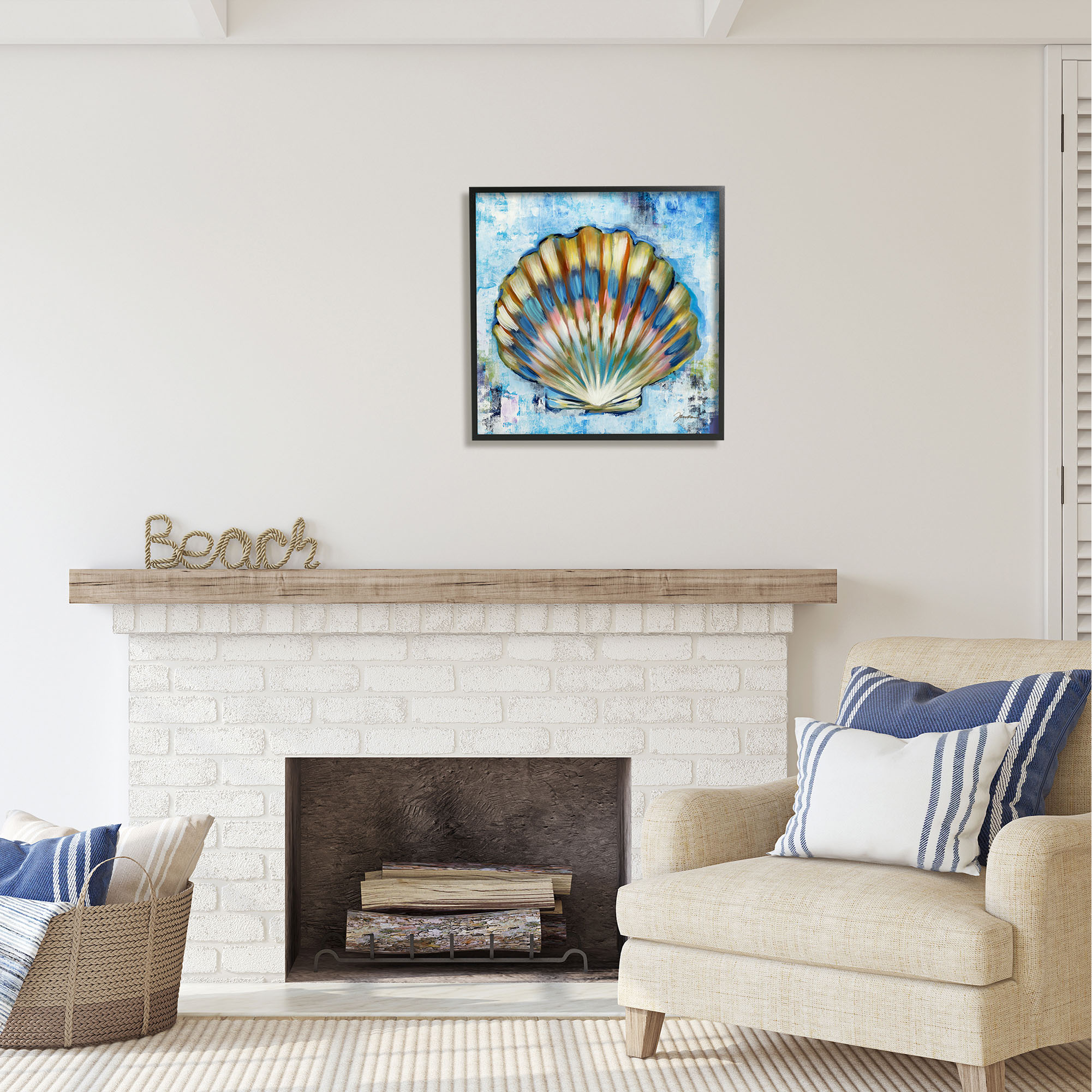 Stupell Industries Blue Clam Seashell Animals & Insects Painting Black Framed Art Print Wall Art, 24 x 24