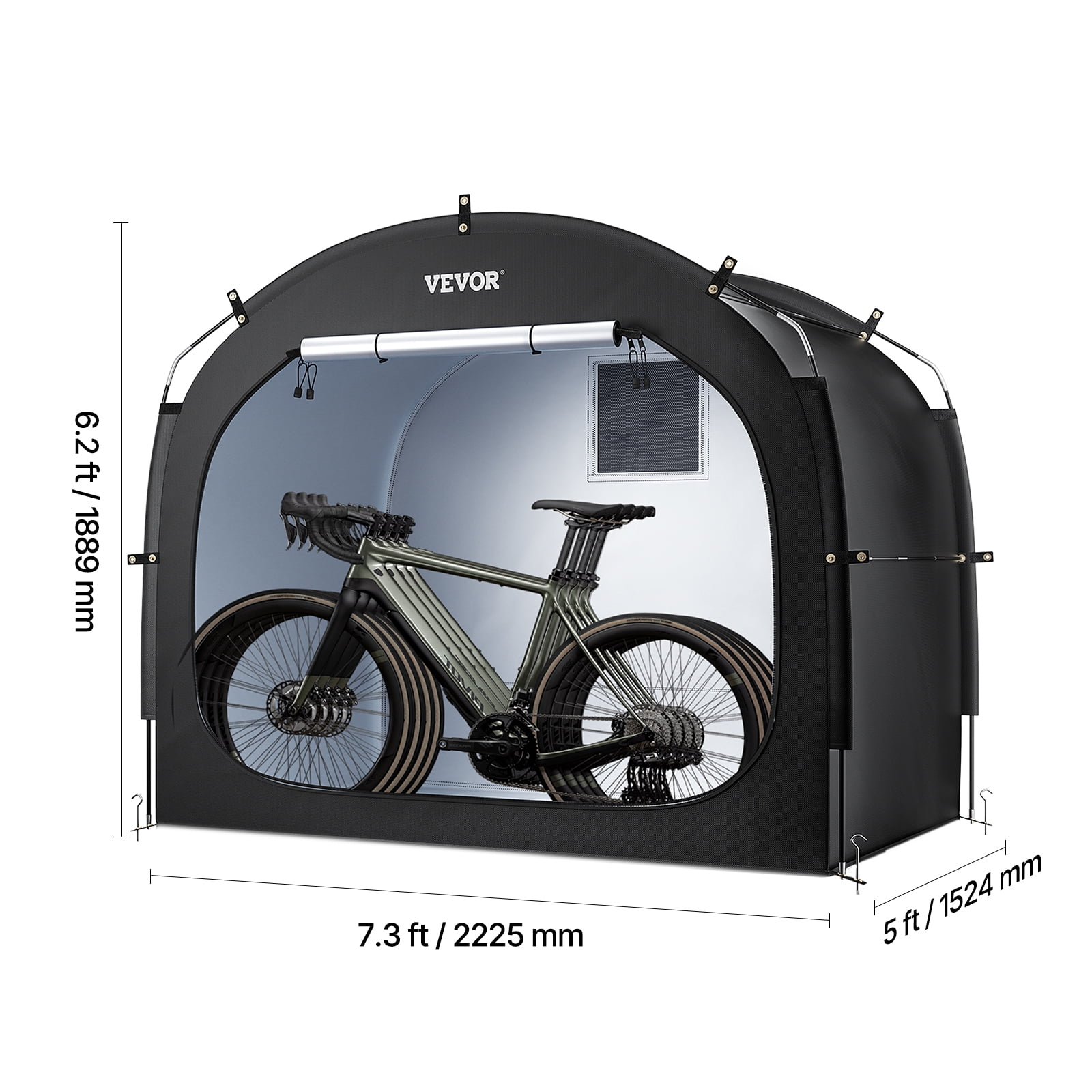VEVOR Bike Storage Tent, 4 to 5 Bikes, Outdoor Spacious Bike Storage Tent with Ventilated Window, Waterproof Easy-to-Install Bike Tent with High Strength Fiberglass & Dual Zippers, Fit for Bicycle