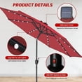 thumbnail image 3 of 9' Solar Umbrella 32 LED Lighted Patio Umbrella Table Market Umbrella with Push Button Tilt/Crank Outdoor Umbrella for Garden, Deck, Backyard and Pool, Red, 3 of 5