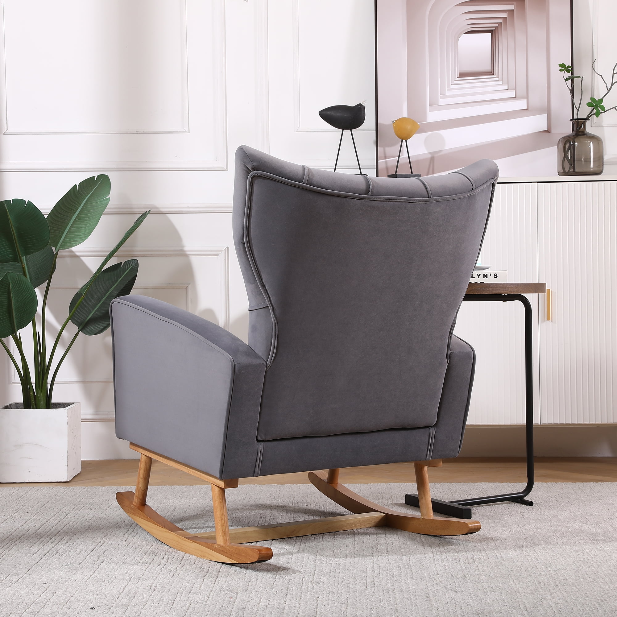 Resenkos Modern Velvet Rocking Chair Nursery with High Backrest, Living Room Accent Chair Armchair, Grey Resenkos Modern Velvet Rocking Chair Nursery with High Backrest, Living Room Accent Chair Armchair, Grey