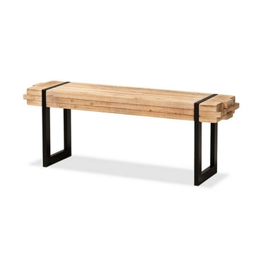 Henson Rustic and Industrial Natural Brown Finished Wood and Black Finished Metal Bench