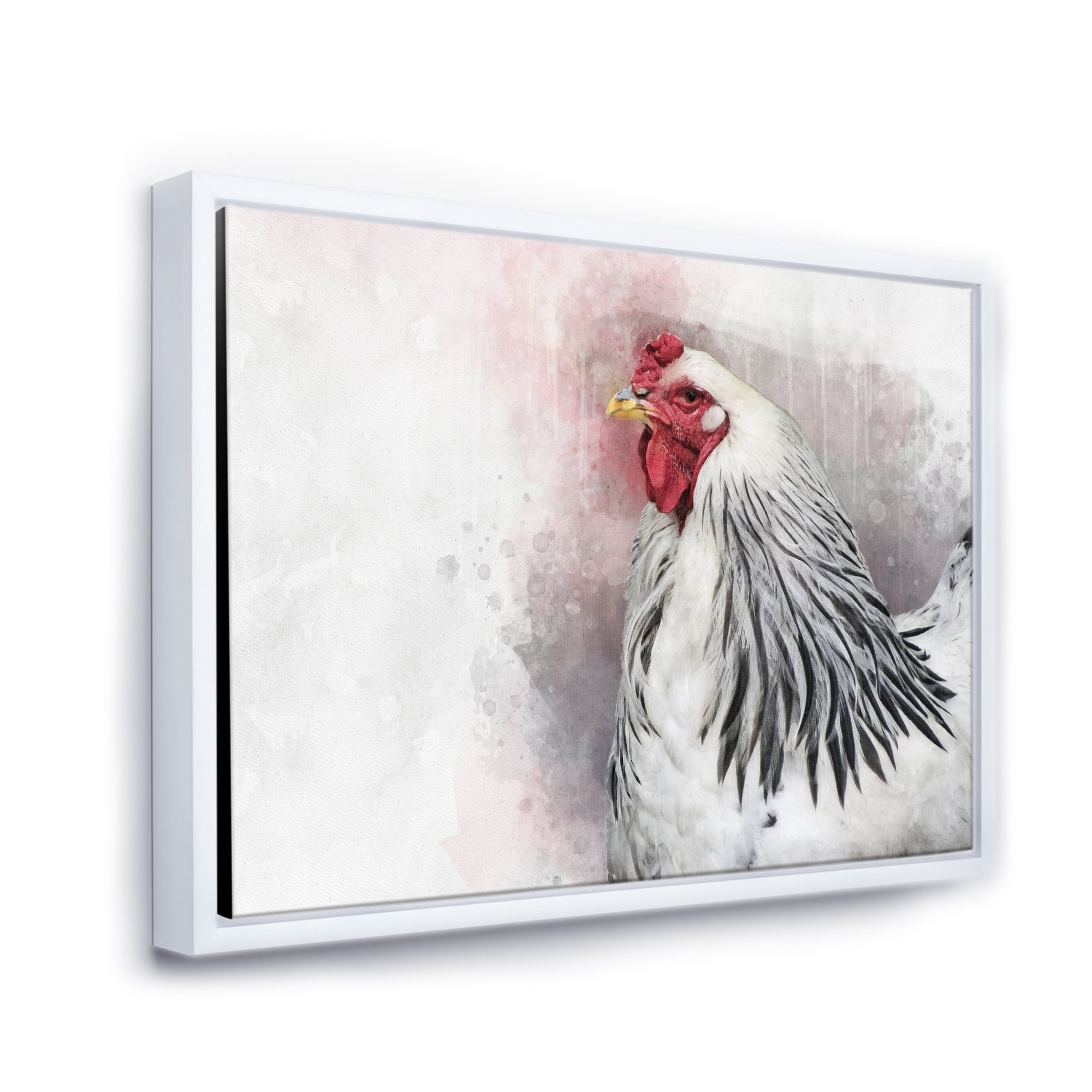 Close Up Of White Columbia Brahma Rooster Bird 20 in x 12 in Framed Painting Canvas Art Print, by Designart