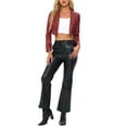 thumbnail image 2 of INSPIRE CHIC Faux Leather Cropped Blazer for Women's Notched Lapel Collar Single Breasted Moto PU Jackets XS Burgundy, 2 of 5