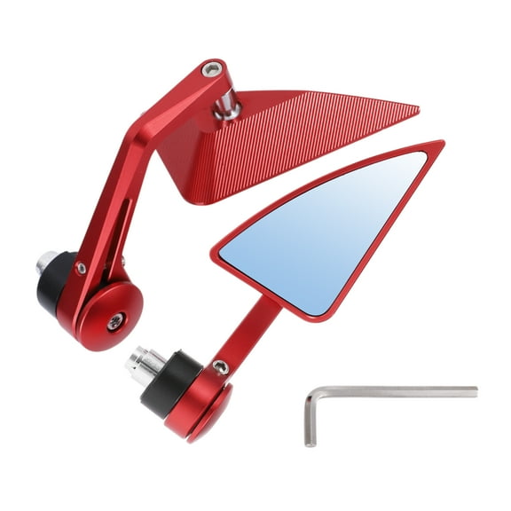 Unique Bargains 1 Set Motorcycle Rear View Mirrors Universal Aluminum Alloy Blue Glass Bar End Side Mirrors Mount Red Triangle L-shaped Short Handle