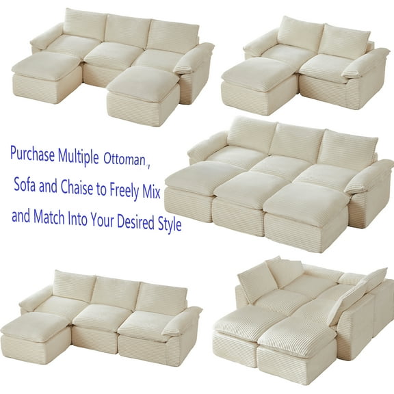 Miniyam 80" * 39" * 35.43" Modern Corduroy Cloud Sofa, 2 Seats Modular Couch with Deep Seat Can be Freely Combined, White