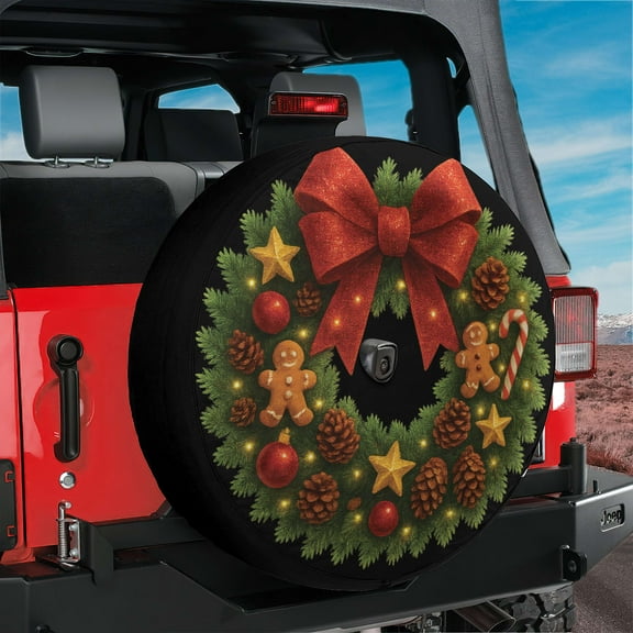 Lotusprinthandmade Christmas Decor Wreath Spare Tire Cover With Backup Camera Hole 6 Sizes (27 in.), christmas gift tire cover