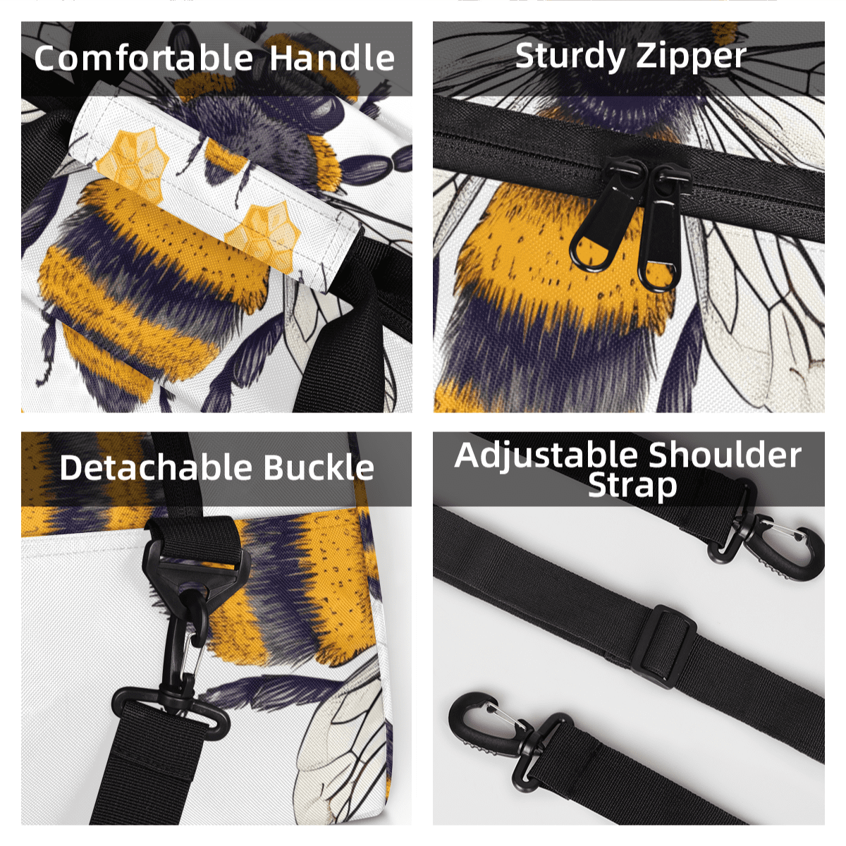 Herdesigns Honey Bee Sports Duffle Bag for Women & Men, Honeycomb Bee Gym Bag Dance Bag Overnight Bag Carry On Weekender Travel Bag