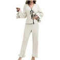 thumbnail image 2 of Aobny Women Christmas Pjs for Family Petite Ruffle White Clothes Full Loose Long Sleeve V-Neck Outfit Sets for Women,L, 2 of 8