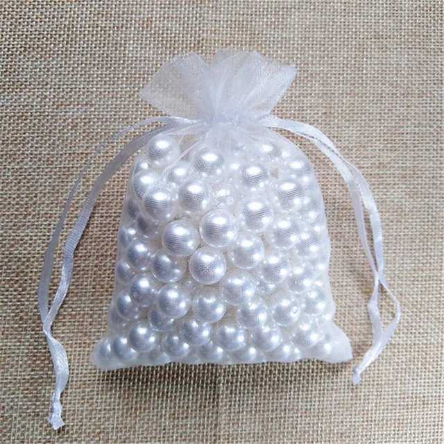 Lote de 50 bolsas pequeñas de Organza para joyería, 7x9, 9x12cm, con cordón para bolsita regalo de Navidad, boda, dulces, fiesta, bolsa de embalaje de cuentas
