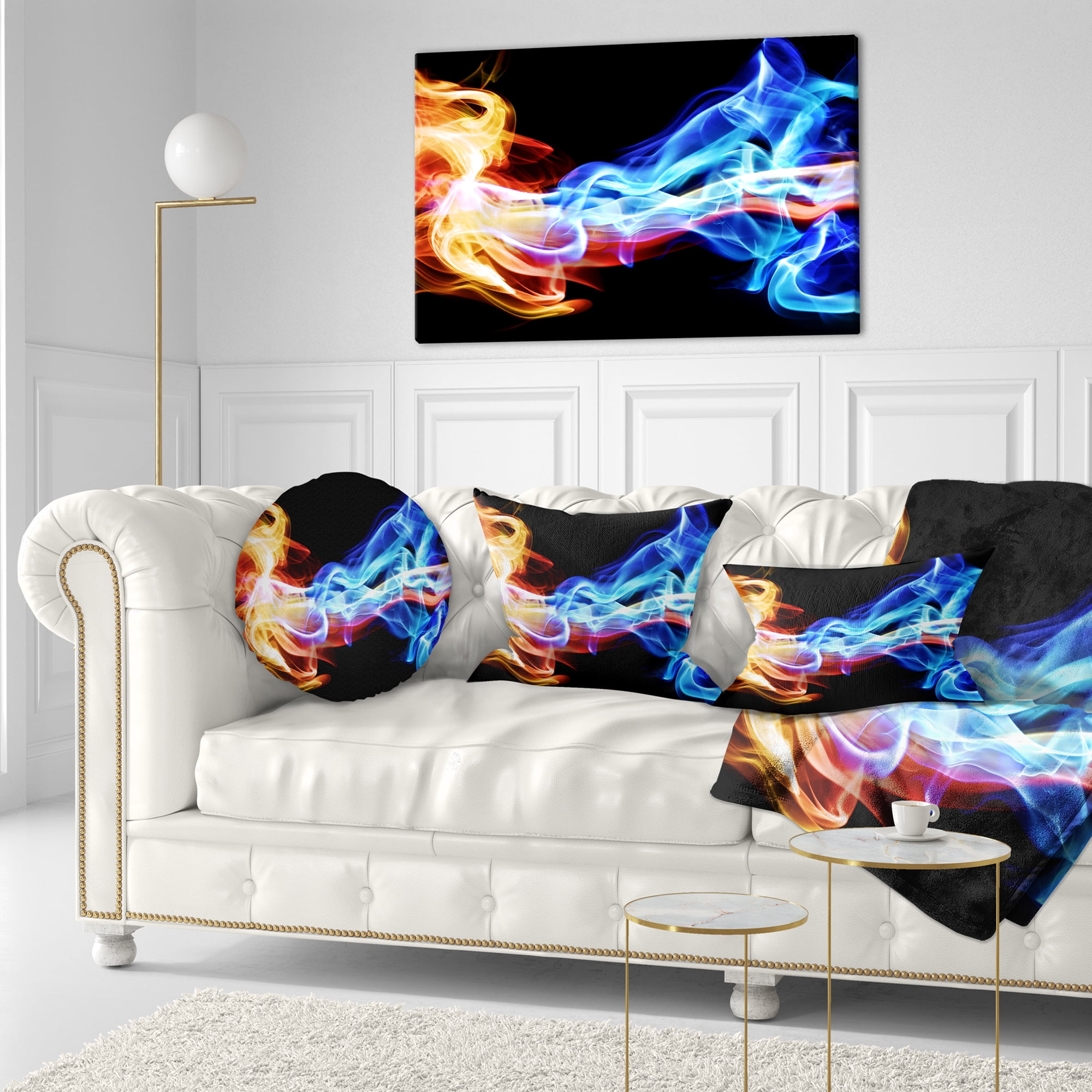 Designart Red and Blue Smoke Abstract - Abstract Throw Pillow - 12x20