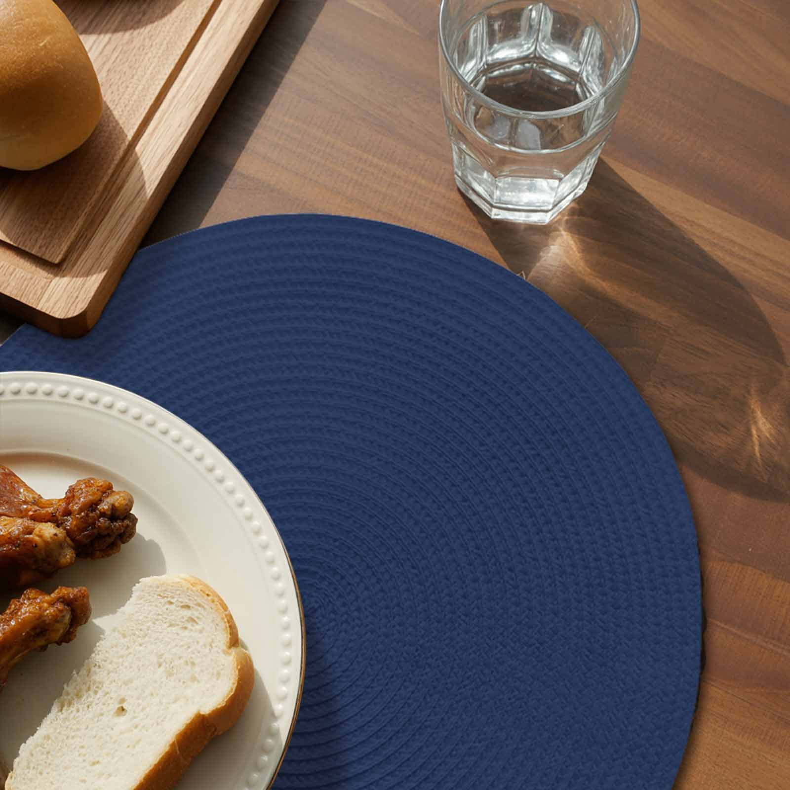 Round Placemats Navy Blue 15 inch Set of 6 Table Mats for Dining Table Solid Color Heat Resistant Non-Slip Kitchen & Home Decorative Place Mat Set