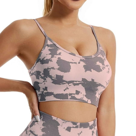 TrendVibe365 Sport Bras Women Ribbed Knit Camouflage No Underwire Push up No Show Bralettes Padded Adjustable Spaghetti Strap Supportive Corset Bra Full Coverage Crop Cami Top Comfortable Lingerie