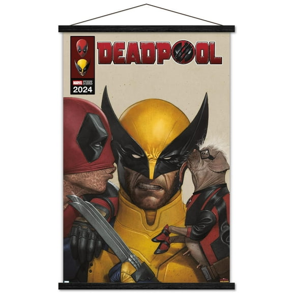 Marvel Deadpool & Wolverine - Homage Cover Wolverine Kisses Wall Poster with Magnetic Frame, 22.375" x 34"