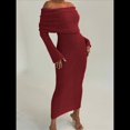 thumbnail image 4 of Vestido Ajustado Tipo Suéter con Hombros Descubiertos para Mujer, Elegante, de Larga, para Fiesta en Club, Midi y Formal. Rojo Vino L, 4 of 9