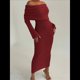 thumbnail image 4 of Vestido Ajustado Tipo Suéter con Hombros Descubiertos para Mujer, Elegante, de Larga, para Fiesta en Club, Midi y Formal. Rojo Vino L, 4 of 9