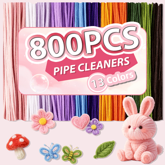 GARITIN Pipe Cleaners, 800 Pcs Chenille Stems Craft Kit 13 Colors, Art Craft Supplies for Adults Girls Kids