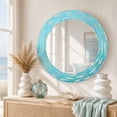 thumbnail image 2 of Head West Mosaic Printed Reeded Tiled Sea Glass Aqua Blue Round Wall Mirror Decor 30x30", 2 of 8