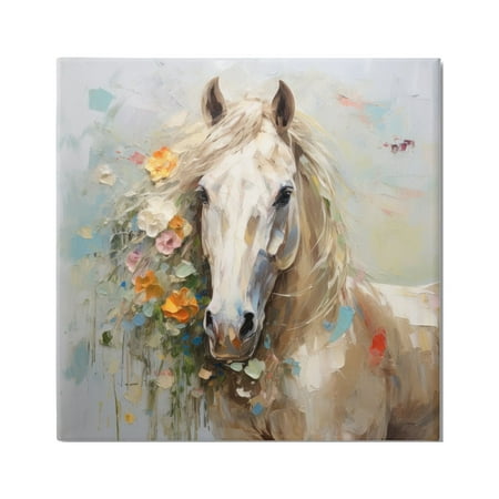 Stupell Industries Abstract Stallion with Flowers Animals & Insects Painting Gallery Wrapped Canvas Art Print Wall Art, 17 x 17