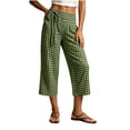 thumbnail image 4 of YanHoo Plaid Capris for Women Elastic Waisted Wide Leg Capri Pants Casual Comfy Vacation Cropped Trousers with Pockets, 4 of 8
