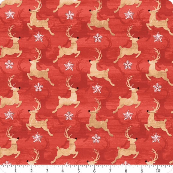 Studio E WinterVintage Whispers From Santa Reindeer Red Fabric By The Yard
