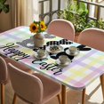 thumbnail image 3 of Happy Easter Table Cloths for 5 Foot Rectangle Tables, Black White Polka Dots Rabbits Colorful Plaid Patio Waterproof Elastic Fitted Tablecloths, Washable Rectangular Table Cover for Camping, 3 of 8