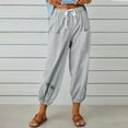 thumbnail image 2 of ABATAB Cotton Linen Capri Pants for Women Summer Casual Capris Waist Elastic Comfy Loose Cinch Trousers with Pockets, 2 of 3