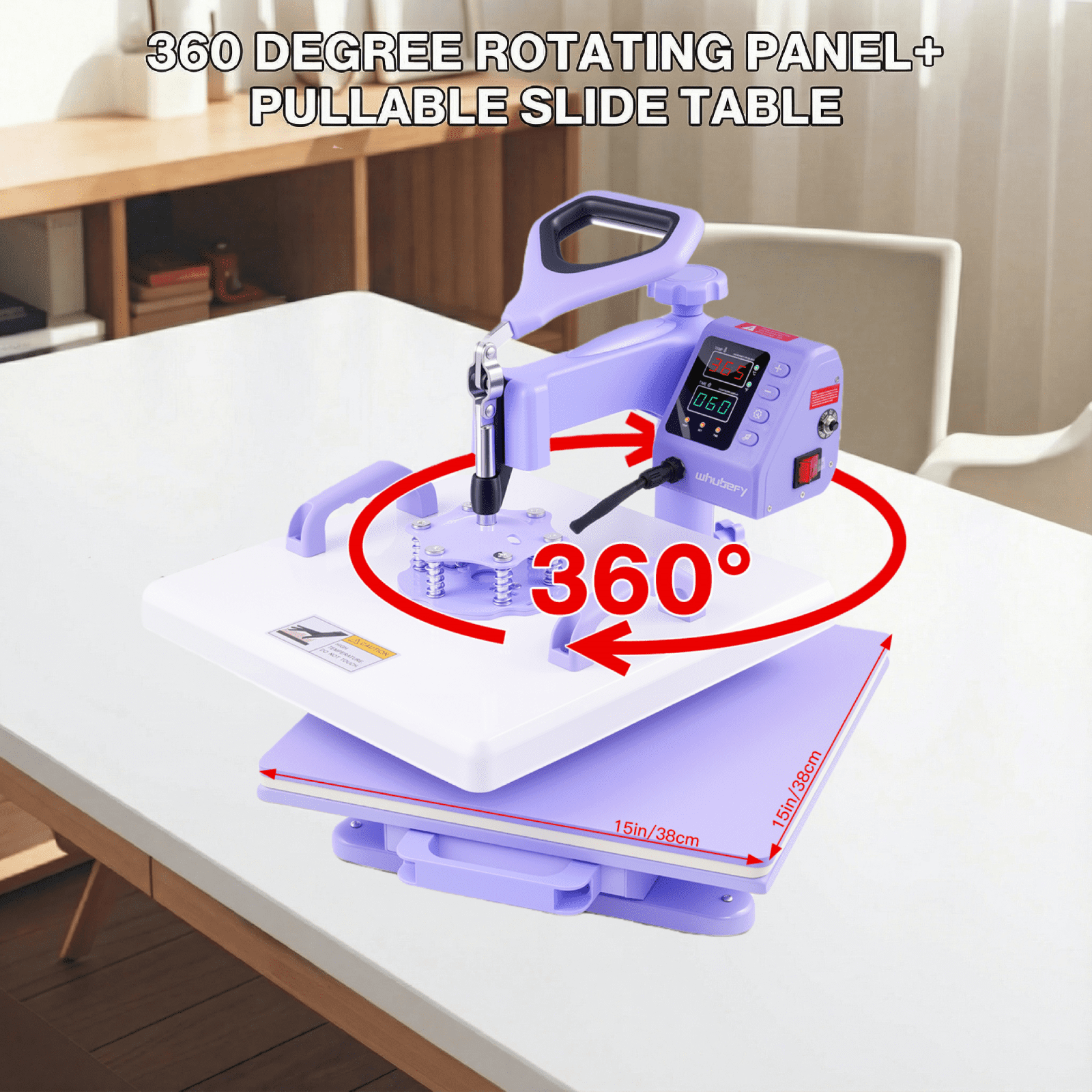 Adnoom Heat Press 15x15, 8 in 1 Multifunctional Shirt Press Machine Combo, 360° Swing Away Sublimation Heat Transfer with LED Display for T-shirts Mugs Hat Plate Cap, Purple
