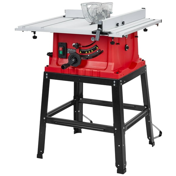 Table Saw, PIONEERWORKS 10inch 15A 5000RPM Portable Table Saw with Stand & Safety Switch, Push Stick, 90°Cross Cut & 0-45°Cutting, Multifunctional Table Saw for Woodworking, DIY Working