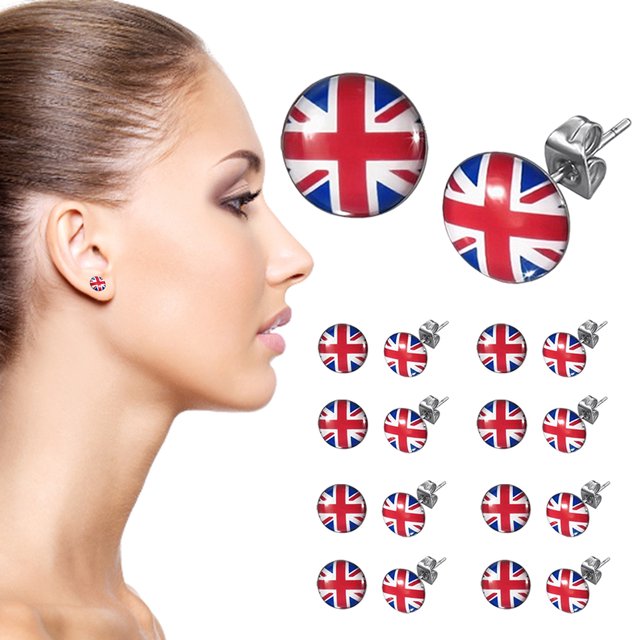 Pendientes con la bandera de la Unión Jack, pendientes con la bandera del Reino Unido para damas, pendientes redondos de aleación con la bandera británica, artículos para fiestas, accesorios para