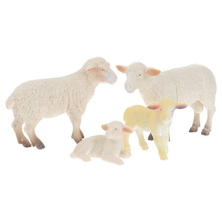 WHAMVOX 4-Piece Mini Sheep Family Figurines Set Realistic Animal Toys Made of PVC for Kids Giving