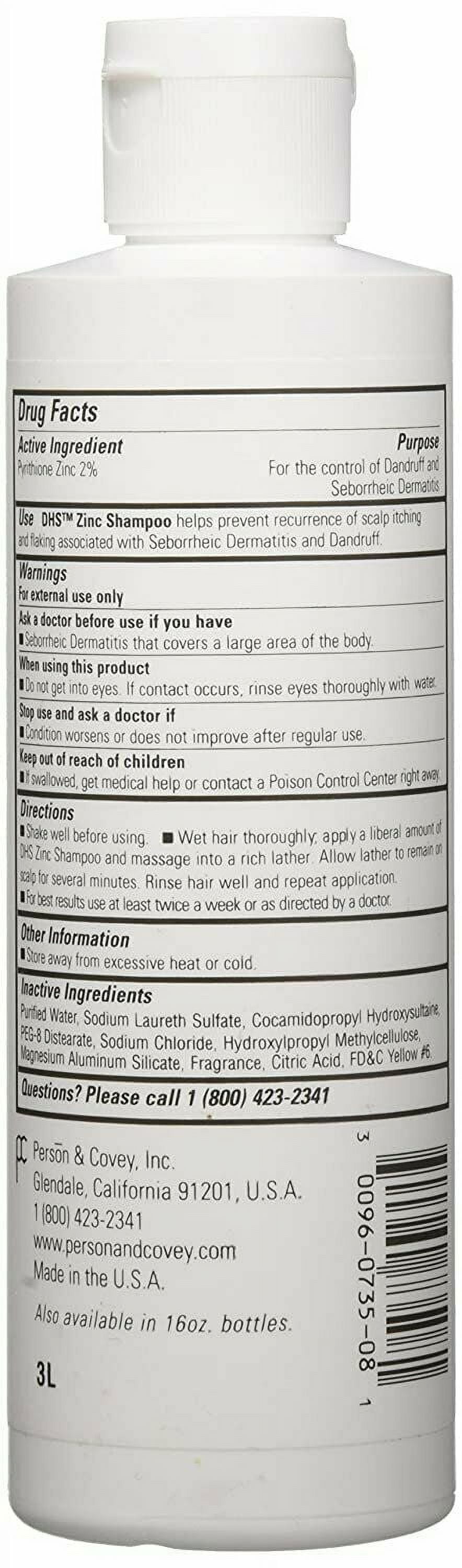 DHS Shampoo Pyrithione Zinc Dandruff & Seborrheic Dermatitis 8 oz, 8-Pack