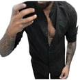 thumbnail image 4 of Fesfesfes Long Sleeve Shirt for Men Casual Solid Cotton Linen Stand Collar Button Long Sleeve Shirt, 4 of 8
