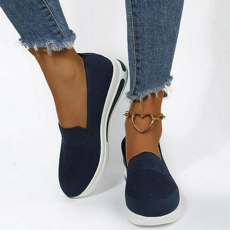 Zanvin Womens Slip On Sneakers Clearance Women s Ladies Shoes Casual Daily Buckle Closed Toe Platform Sneakers Mesh Shoes Slip On Shoes  Navy  41