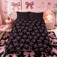 thumbnail image 3 of Meiyoeat Girly Ribbon Bow Bedding for Teens, Black pink Duvet Cover Full for Bedroom,Black Reversible,3pcs,No Comforter, 3 of 6
