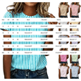 thumbnail image 3 of NMMUED Womens Tops Casual Summer T Shirts Striped Shirts for Women Short Sleeve Crew Neck Basic Tees Loose Fit Blouses Trendy Everyday Wear Work Office Outfits Blue L, 3 of 4