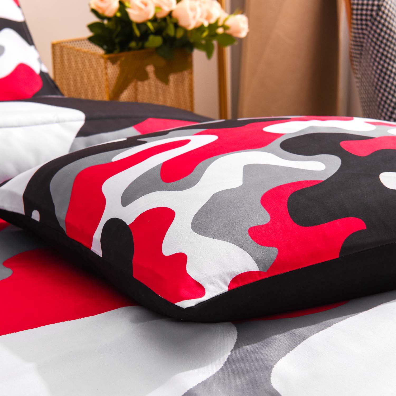 Btargot Mysterious Forest Camouflage Twin Comforter Set for Boys Kids Teens Girls Red Microfiber Bedding Set