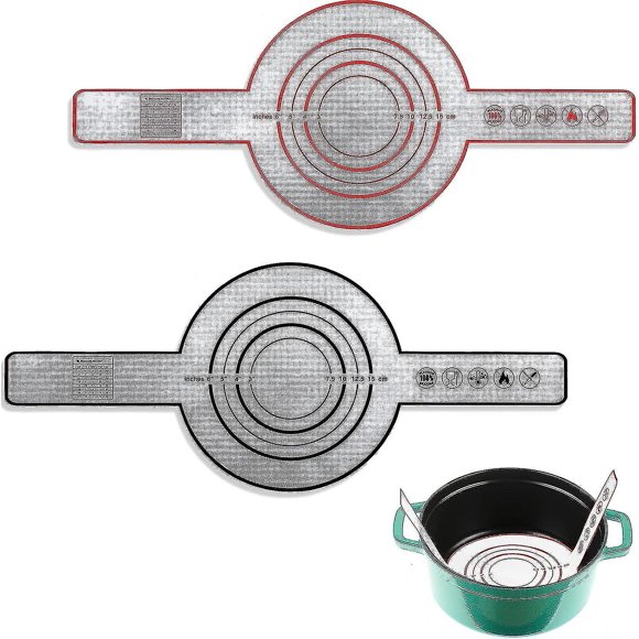 2 Pieces Silicone Baking Mat For Dutch Oven Bread Baking Black And Red Non-stick Baking Mat With Long Handle 8.3 Inch Reusable Silicone Baking Sheets